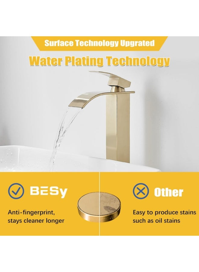 واي دي صنبور حوض حمام عصري بفوهة شلال، خلاط ذو مقبض واحد عالي القوس، سهل التركيب، مصنوع من النحاس المتين، مثالي لأحواض الحمام، ترقية عصرية للحمام - Image 4